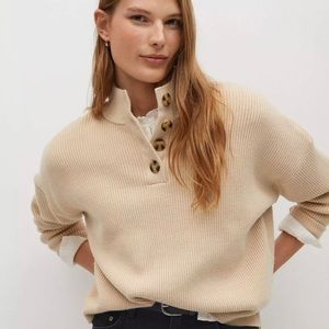 Mango Button Detail Sweater in Ecru